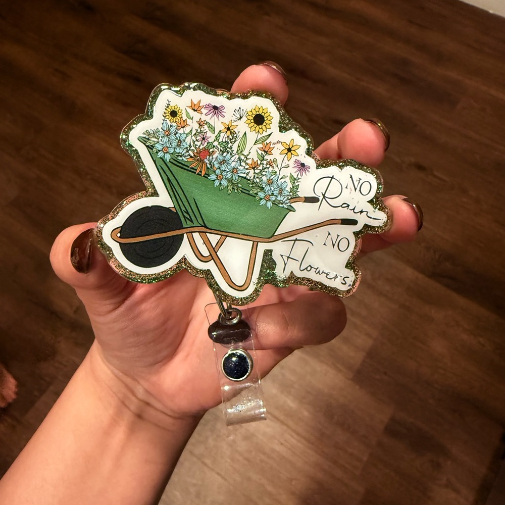 Floral Wheelbarrow Badge Reel